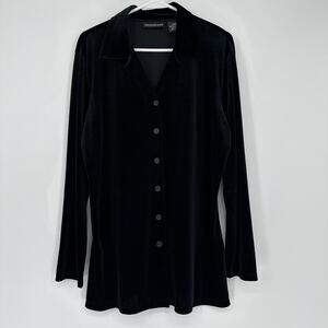 Impressions Black Velvet Button Front Tunic Top Womens L Soft Grunge Boho Glam